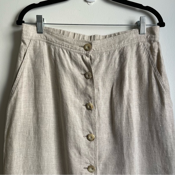 NWOT Vintage 90s Liz Claiborne Beige Linen Button Front Midi Skirt w Pockets 14 - Picture 2 of 6